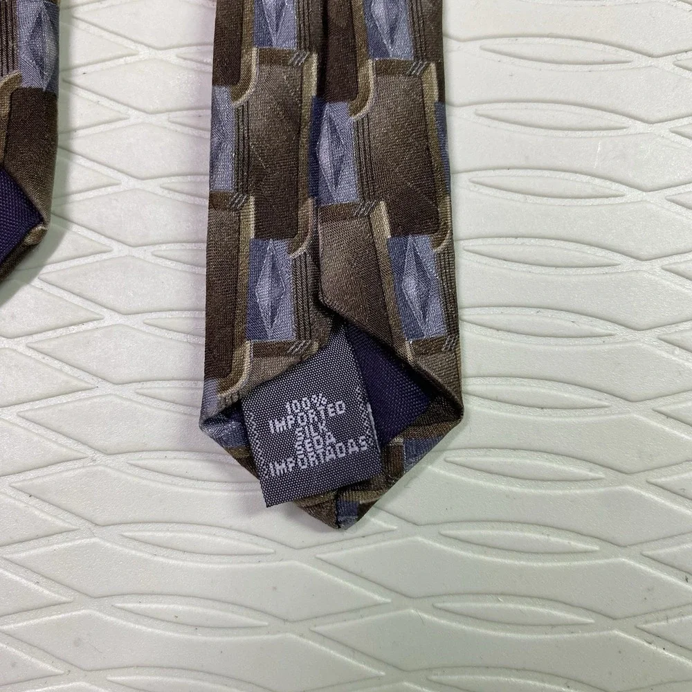 Zylos Brown/Tan&Light Blue George Machado 100% Silk Tie‎ 54